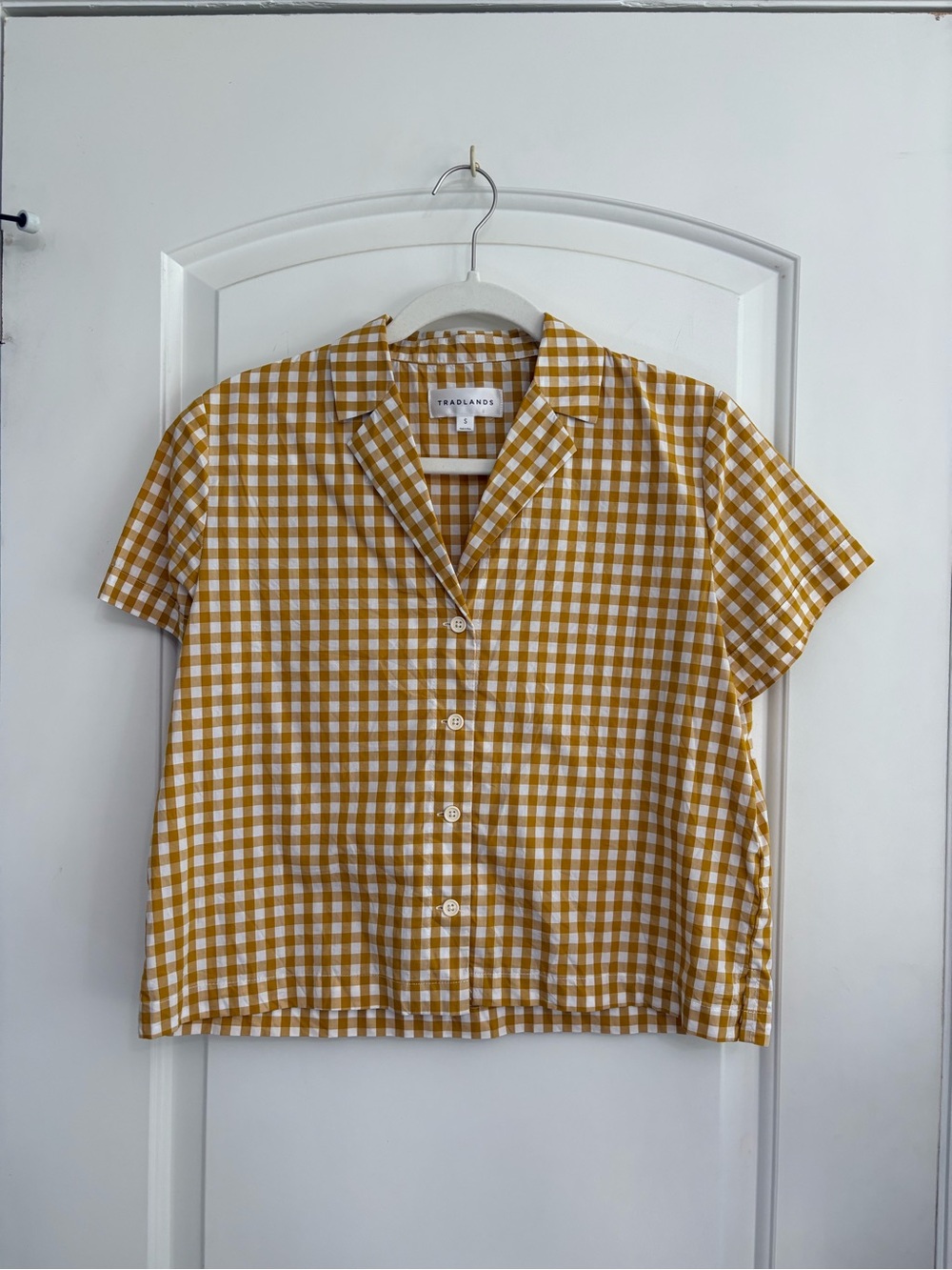 Tradlands Marigold Gingham Short-Sleeve Boxy Button-Down Shirt